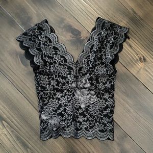 Zara V-neck Lace Black and Silver Top